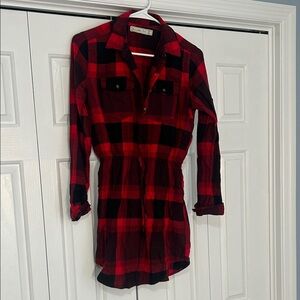 Abercrombie & Fitch Red and Black Plaid Long Sleeve Dress